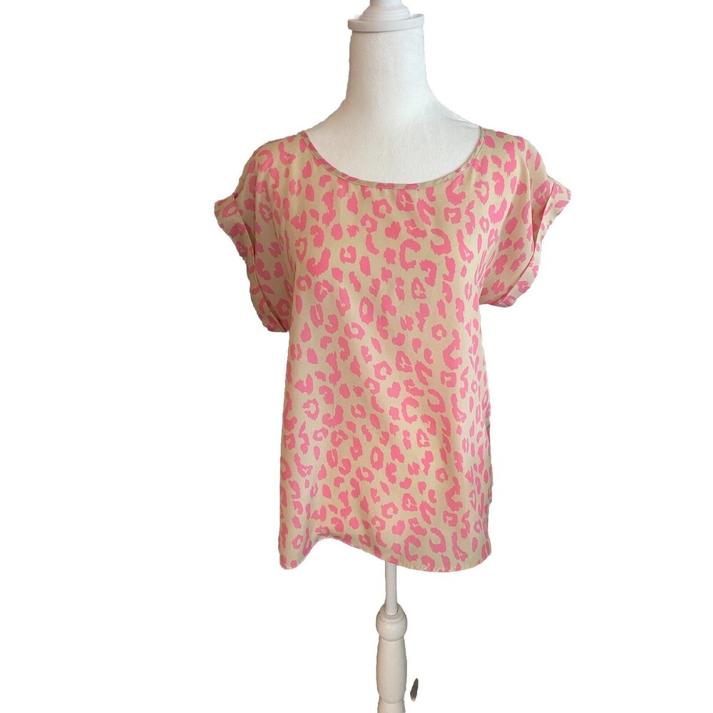 Apt 9 Short Sleeve Leopard Animal Print Top Blouse Size XS Beige & Pink